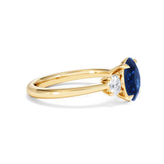 Solene 2.00ct Oval Cut Lab Sapphire and Lab Diamond 3 Stone Engagement Ring in 18K Yellow Gold