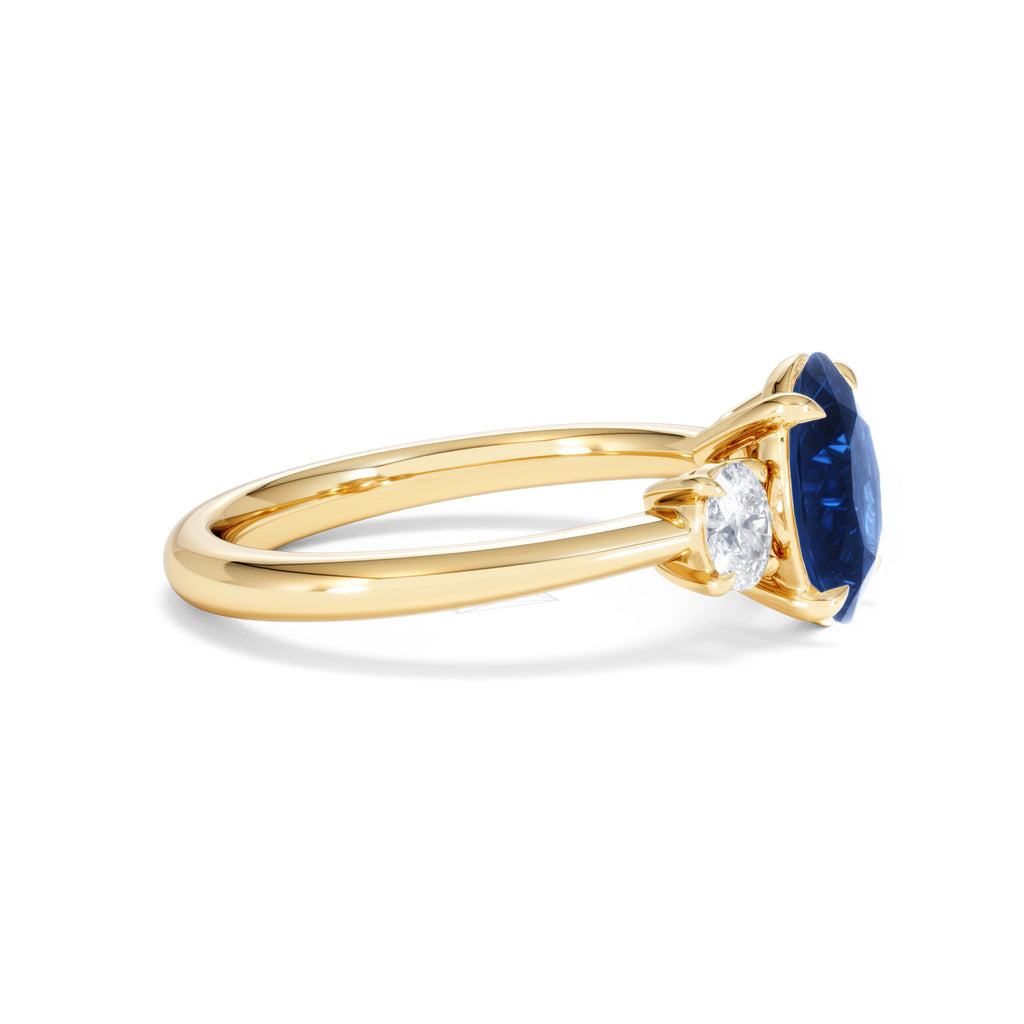 Solene 2.00ct Oval Cut Lab Sapphire and Lab Diamond 3 Stone Engagement Ring in 18K Yellow Gold