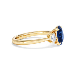 Solene 2.00ct Oval Cut Lab Sapphire and Lab Diamond 3 Stone Engagement Ring in 18K Yellow Gold