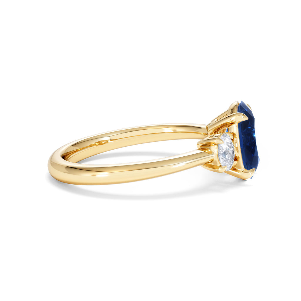 Solene 2.00ct Oval Cut Lab Sapphire and Lab Diamond 3 Stone Engagement Ring in 18K Yellow Gold