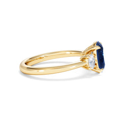 Solene 2.00ct Oval Cut Lab Sapphire and Lab Diamond 3 Stone Engagement Ring in 18K Yellow Gold