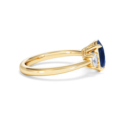 Solene 2.00ct Oval Cut Lab Sapphire and Lab Diamond 3 Stone Engagement Ring in 18K Yellow Gold