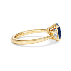 Solene 2.00ct Oval Cut Lab Sapphire and Lab Diamond 3 Stone Engagement Ring in 18K Yellow Gold