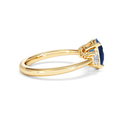 Solene 2.00ct Oval Cut Lab Sapphire and Lab Diamond 3 Stone Engagement Ring in 18K Yellow Gold