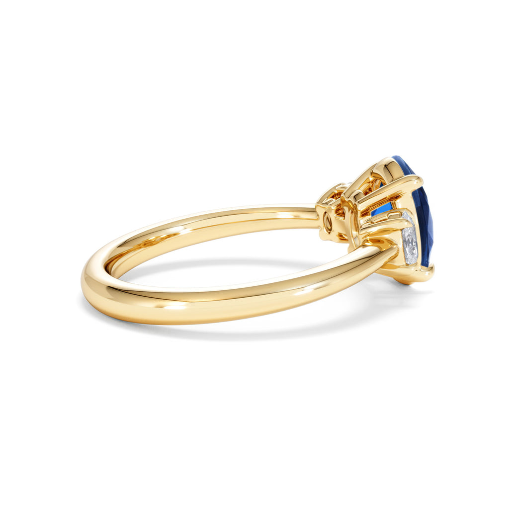 Solene 2.00ct Oval Cut Lab Sapphire and Lab Diamond 3 Stone Engagement Ring in 18K Yellow Gold