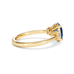 Solene 2.00ct Oval Cut Lab Sapphire and Lab Diamond 3 Stone Engagement Ring in 18K Yellow Gold