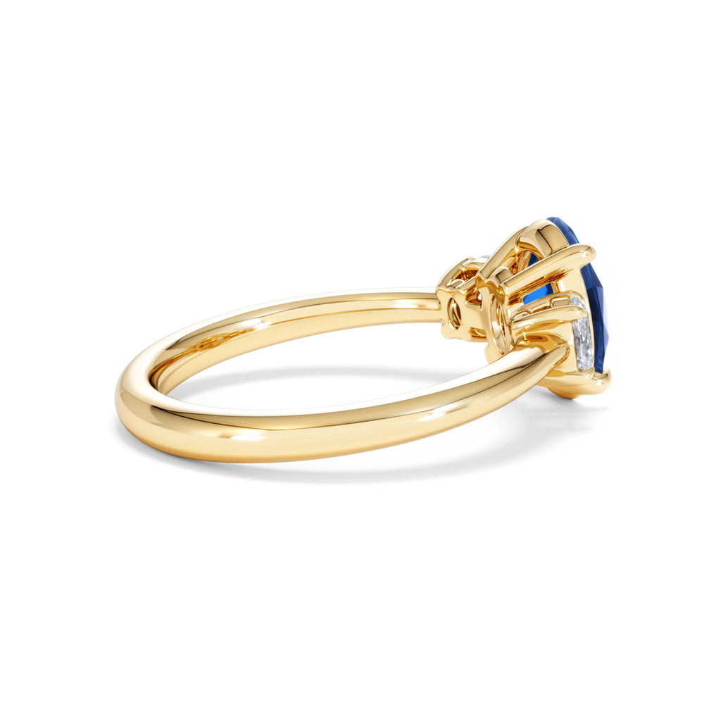 Solene 2.00ct Oval Cut Lab Sapphire and Lab Diamond 3 Stone Engagement Ring in 18K Yellow Gold