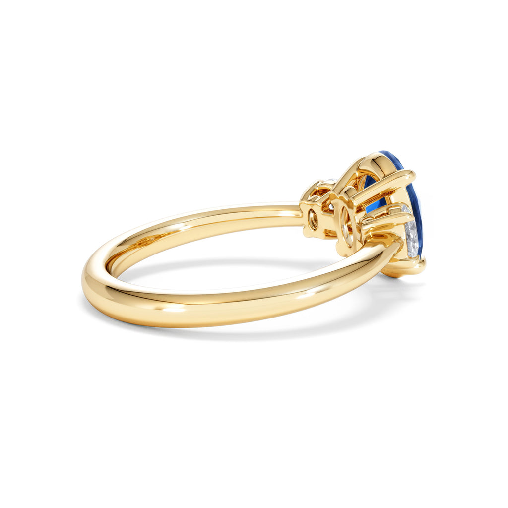 Solene 2.00ct Oval Cut Lab Sapphire and Lab Diamond 3 Stone Engagement Ring in 18K Yellow Gold