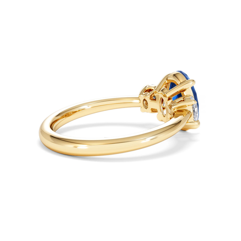Solene 2.00ct Oval Cut Lab Sapphire and Lab Diamond 3 Stone Engagement Ring in 18K Yellow Gold