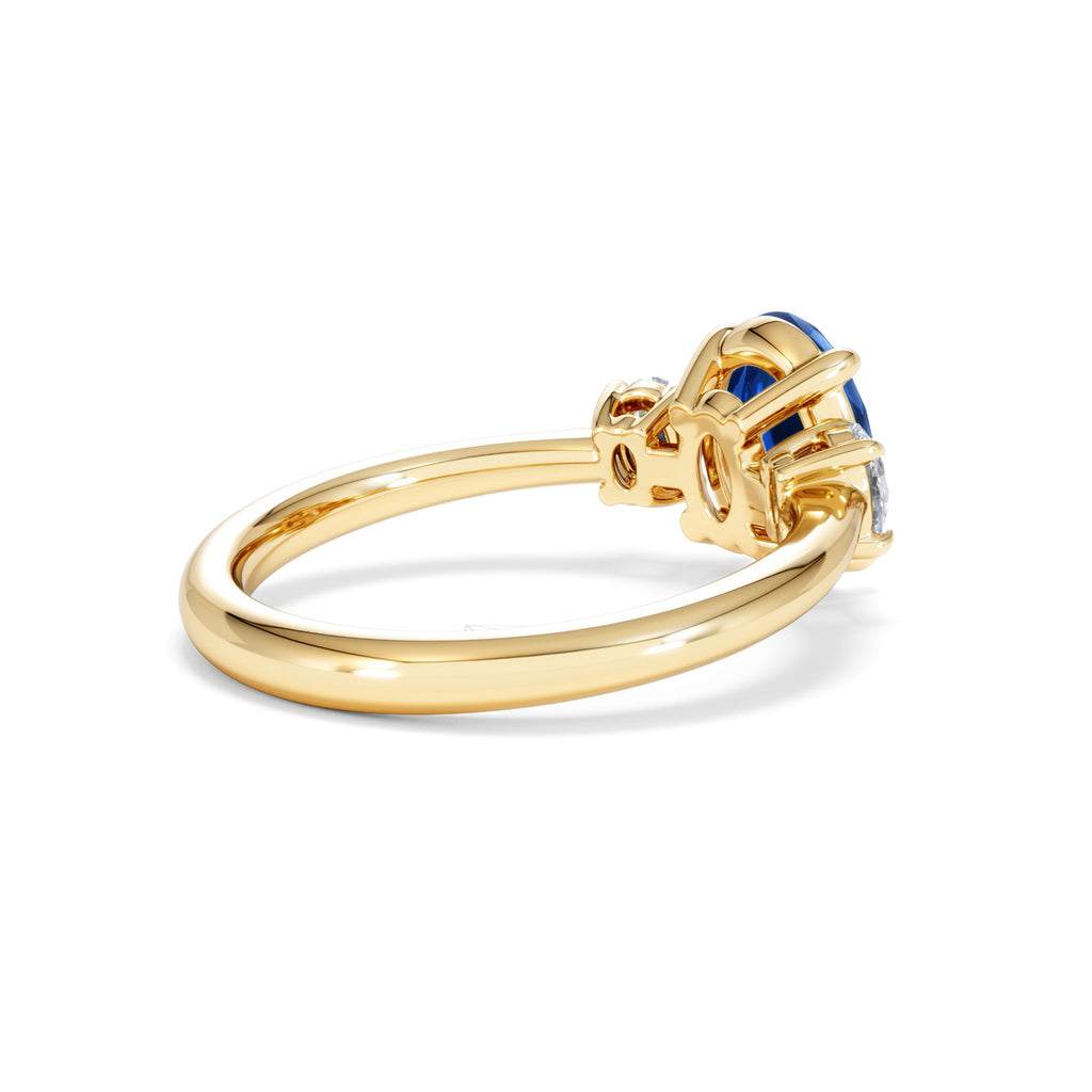 Solene 2.00ct Oval Cut Lab Sapphire and Lab Diamond 3 Stone Engagement Ring in 18K Yellow Gold