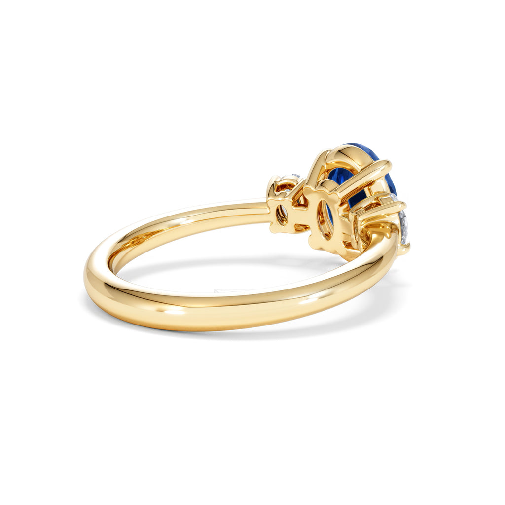 Solene 2.00ct Oval Cut Lab Sapphire and Lab Diamond 3 Stone Engagement Ring in 18K Yellow Gold