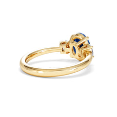 Solene 2.00ct Oval Cut Lab Sapphire and Lab Diamond 3 Stone Engagement Ring in 18K Yellow Gold