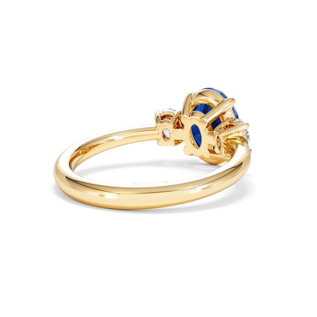 Solene 2.00ct Oval Cut Lab Sapphire and Lab Diamond 3 Stone Engagement Ring in 18K Yellow Gold