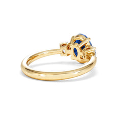Solene 2.00ct Oval Cut Lab Sapphire and Lab Diamond 3 Stone Engagement Ring in 18K Yellow Gold