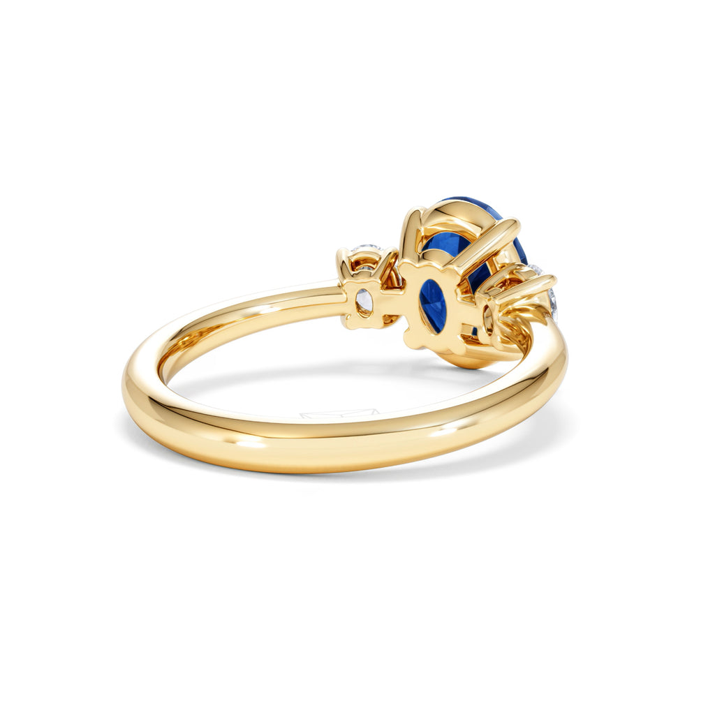 Solene 2.00ct Oval Cut Lab Sapphire and Lab Diamond 3 Stone Engagement Ring in 18K Yellow Gold
