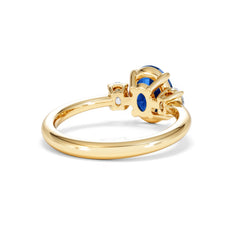 Solene 2.00ct Oval Cut Lab Sapphire and Lab Diamond 3 Stone Engagement Ring in 18K Yellow Gold
