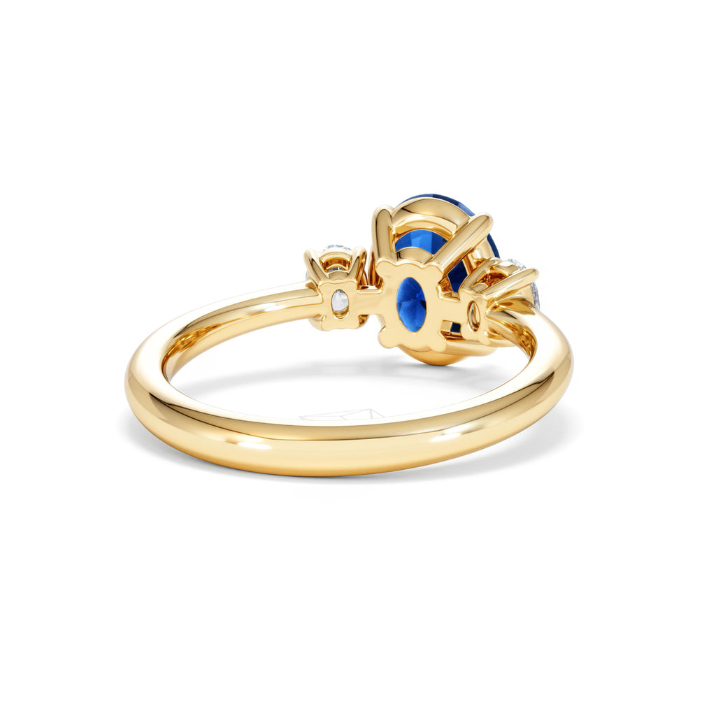 Solene 2.00ct Oval Cut Lab Sapphire and Lab Diamond 3 Stone Engagement Ring in 18K Yellow Gold