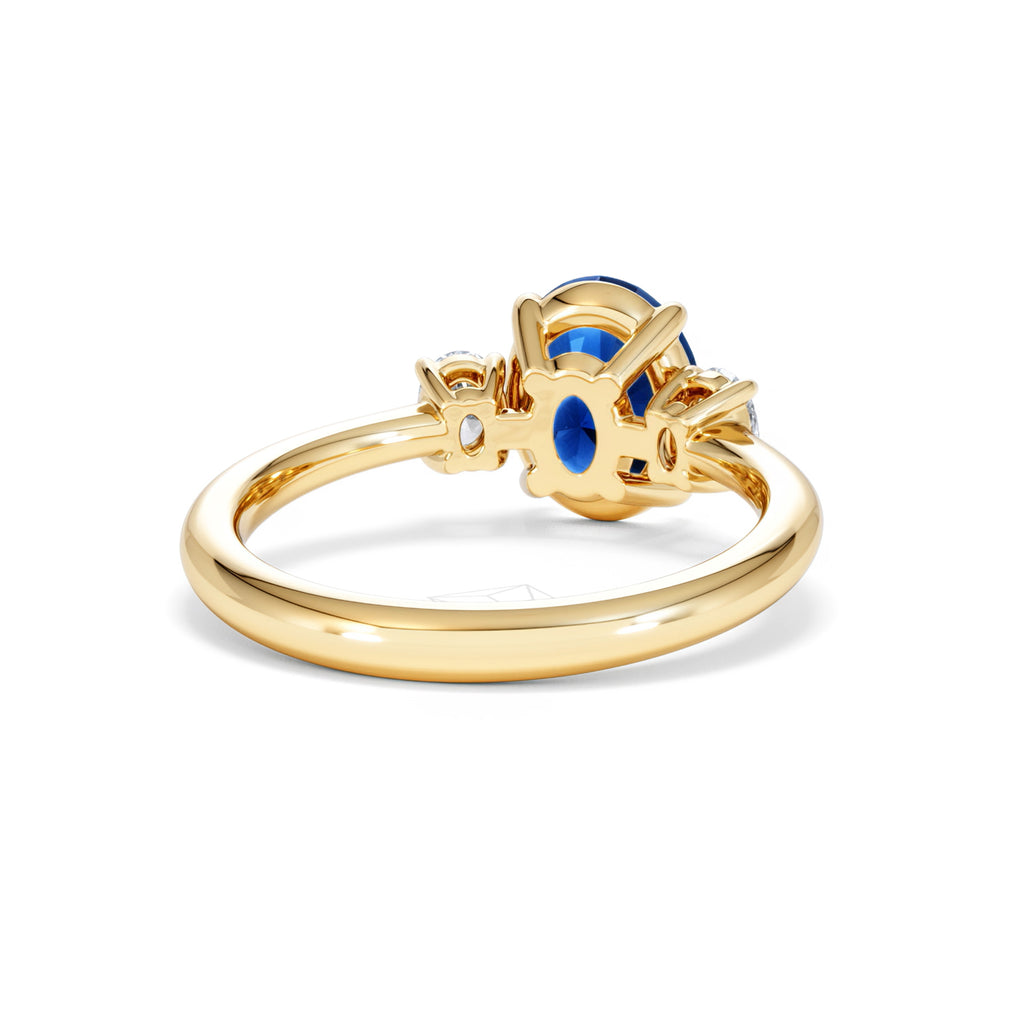 Solene 2.00ct Oval Cut Lab Sapphire and Lab Diamond 3 Stone Engagement Ring in 18K Yellow Gold