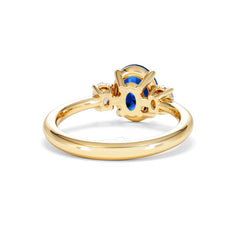 Solene 2.00ct Oval Cut Lab Sapphire and Lab Diamond 3 Stone Engagement Ring in 18K Yellow Gold
