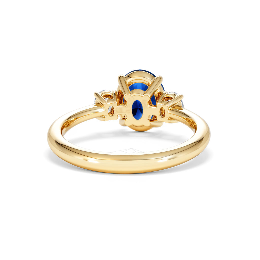 Solene 2.00ct Oval Cut Lab Sapphire and Lab Diamond 3 Stone Engagement Ring in 18K Yellow Gold