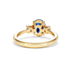 Solene 2.00ct Oval Cut Lab Sapphire and Lab Diamond 3 Stone Engagement Ring in 18K Yellow Gold