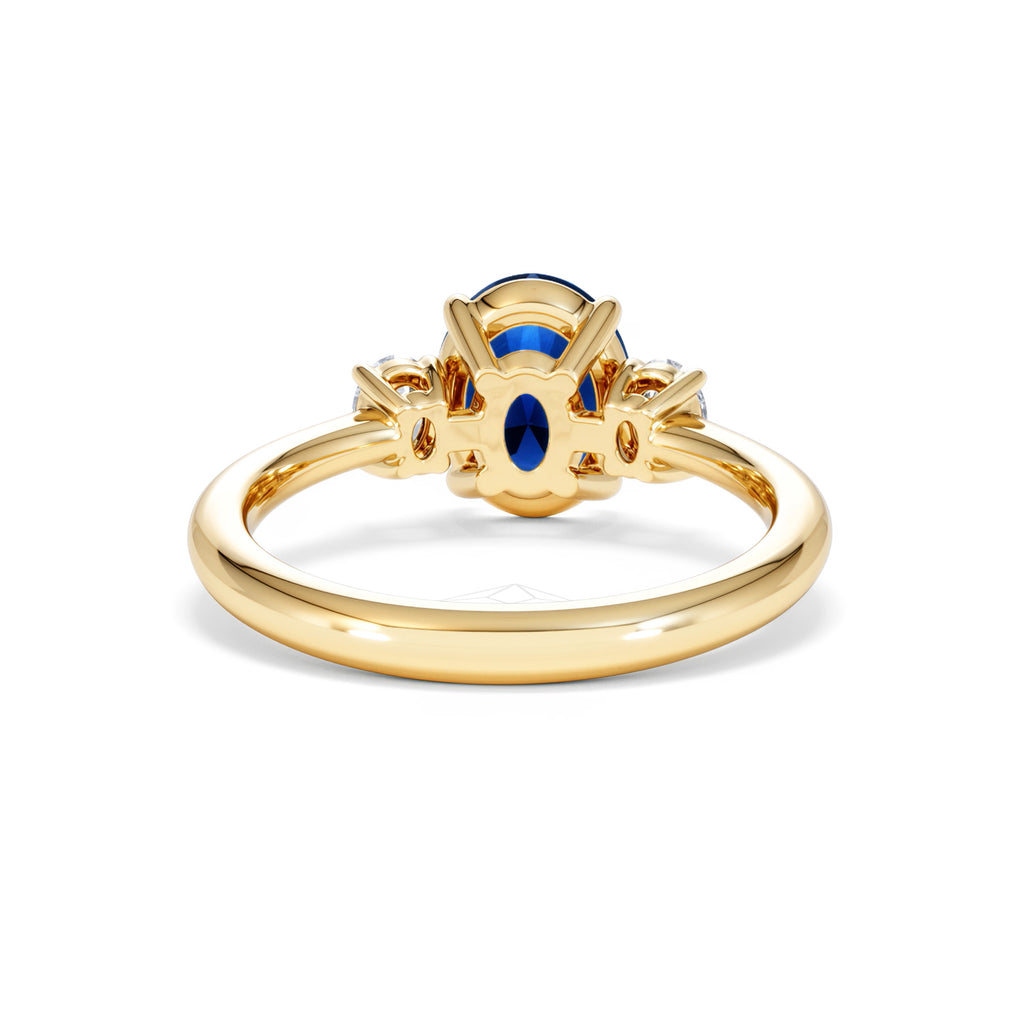 Solene 2.00ct Oval Cut Lab Sapphire and Lab Diamond 3 Stone Engagement Ring in 18K Yellow Gold