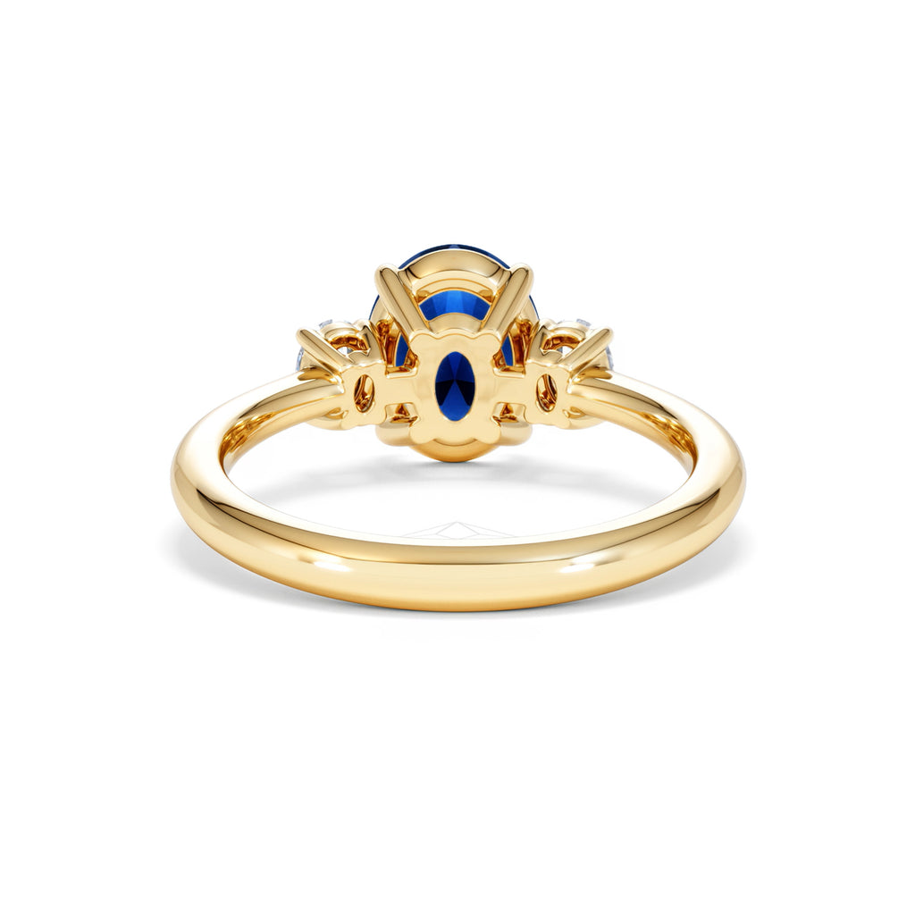 Solene 2.00ct Oval Cut Lab Sapphire and Lab Diamond 3 Stone Engagement Ring in 18K Yellow Gold