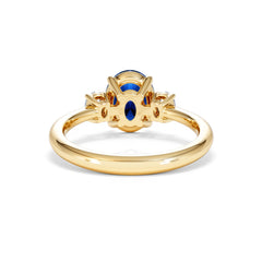 Solene 2.00ct Oval Cut Lab Sapphire and Lab Diamond 3 Stone Engagement Ring in 18K Yellow Gold