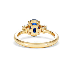 Solene 2.00ct Oval Cut Lab Sapphire and Lab Diamond 3 Stone Engagement Ring in 18K Yellow Gold