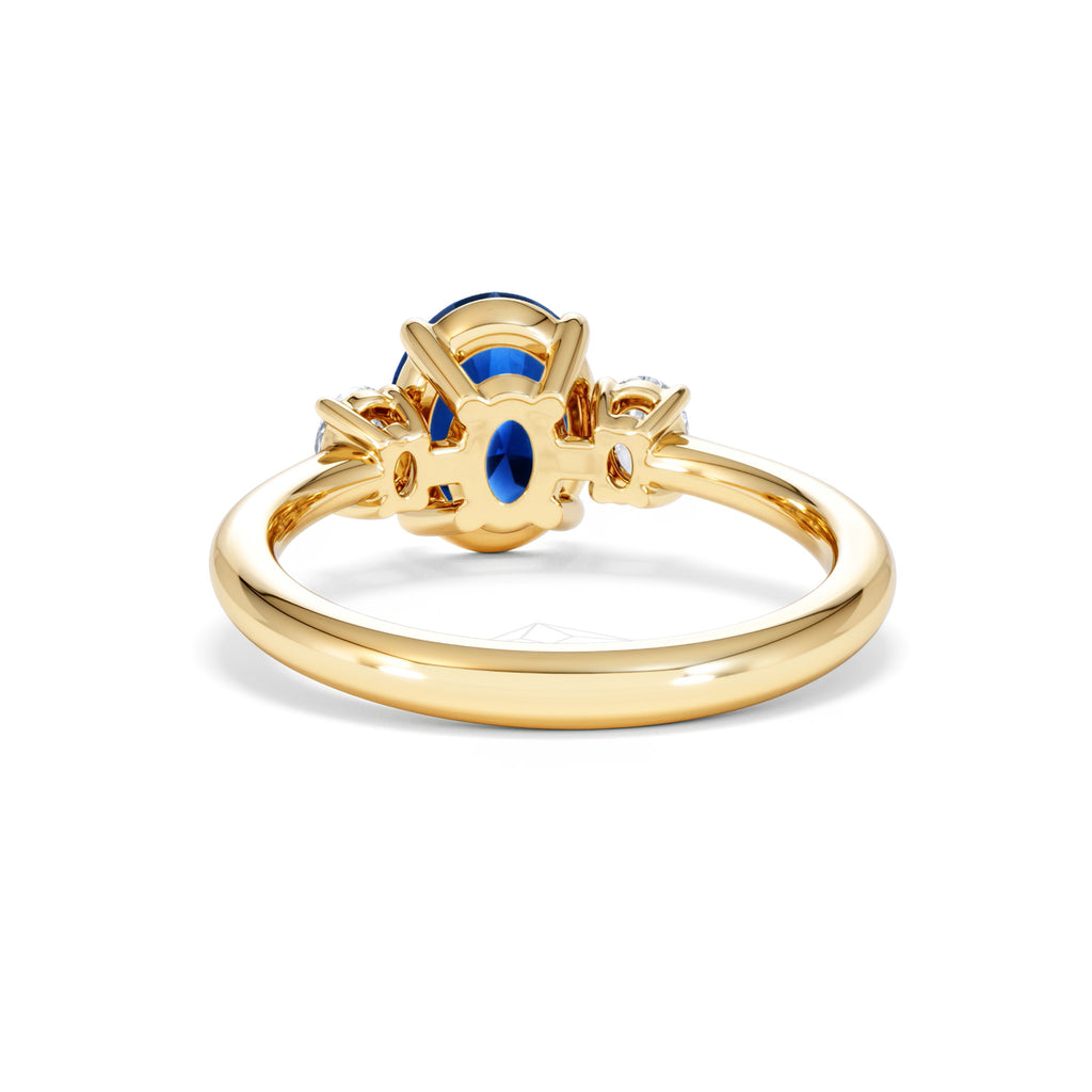 Solene 2.00ct Oval Cut Lab Sapphire and Lab Diamond 3 Stone Engagement Ring in 18K Yellow Gold