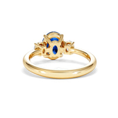 Solene 2.00ct Oval Cut Lab Sapphire and Lab Diamond 3 Stone Engagement Ring in 18K Yellow Gold