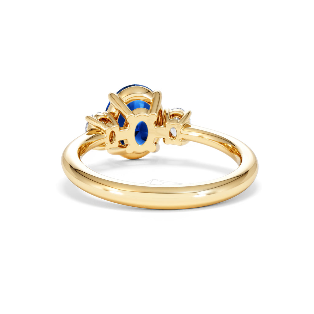 Solene 2.00ct Oval Cut Lab Sapphire and Lab Diamond 3 Stone Engagement Ring in 18K Yellow Gold