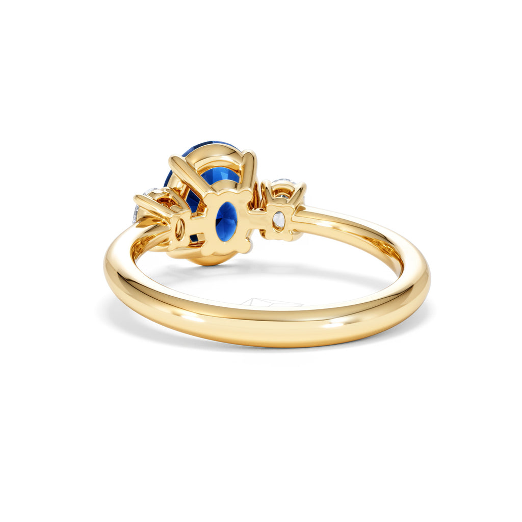 Solene 2.00ct Oval Cut Lab Sapphire and Lab Diamond 3 Stone Engament Ring in 18K Yellow Gold