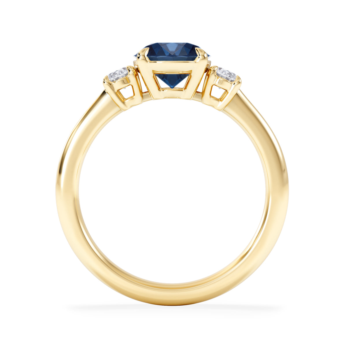 Solene 2.00ct Oval Cut Lab Sapphire and Lab Diamond 3 Stone Engament Ring in 18K Yellow Gold