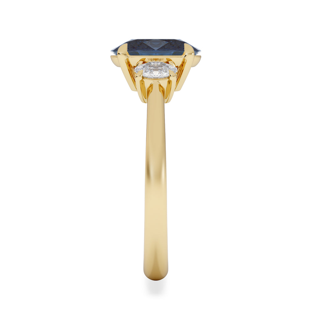 Solene 2.00ct Oval Cut Lab Sapphire and Lab Diamond 3 Stone Engament Ring in 18K Yellow Gold