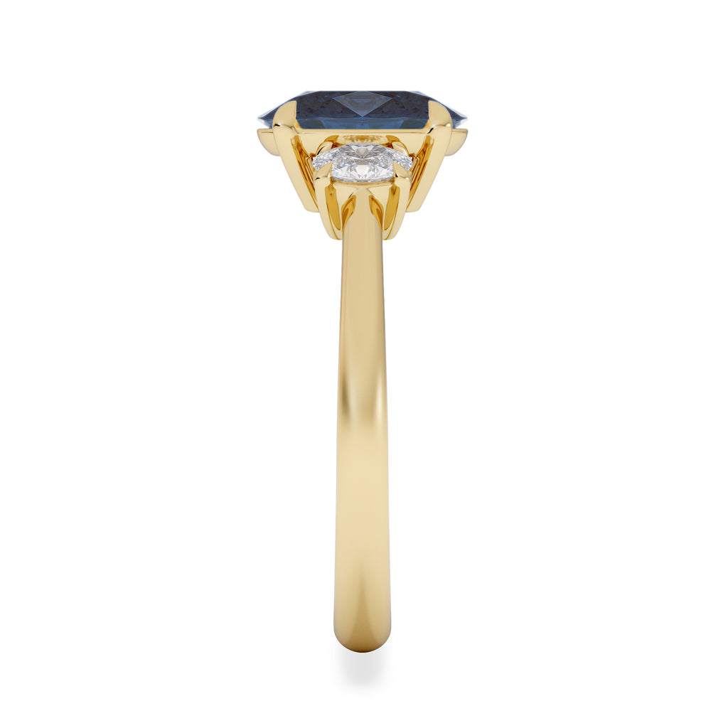 Solene 2.00ct Oval Cut Lab Sapphire and Lab Diamond 3 Stone Engagement Ring in 18K Yellow Gold