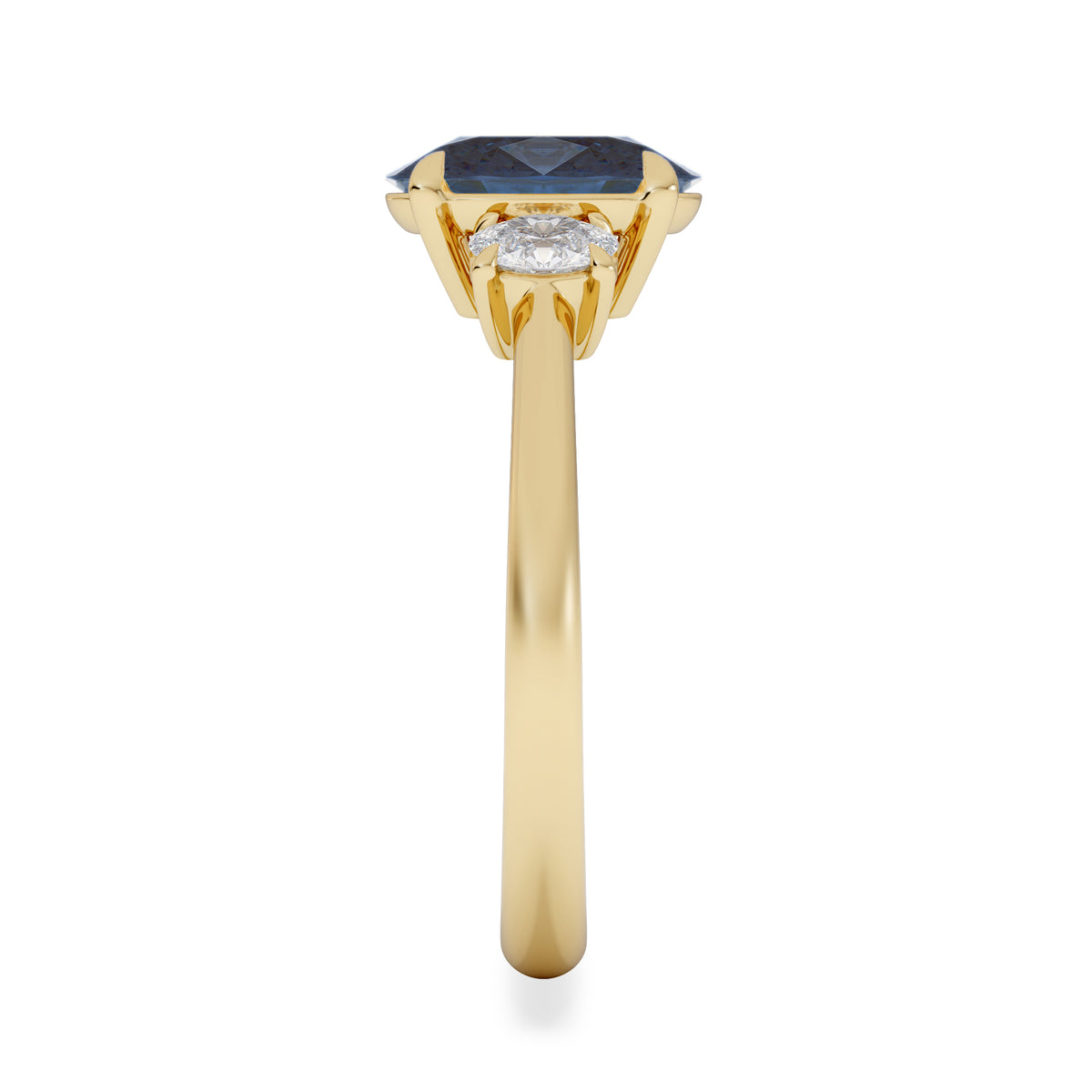 Solene 2.00ct Oval Cut Lab Sapphire and Lab Diamond 3 Stone Engament Ring in 18K Yellow Gold