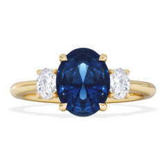 Solene 2.00ct Oval Cut Lab Sapphire and Lab Diamond 3 Stone Engagement Ring in 18K Yellow Gold