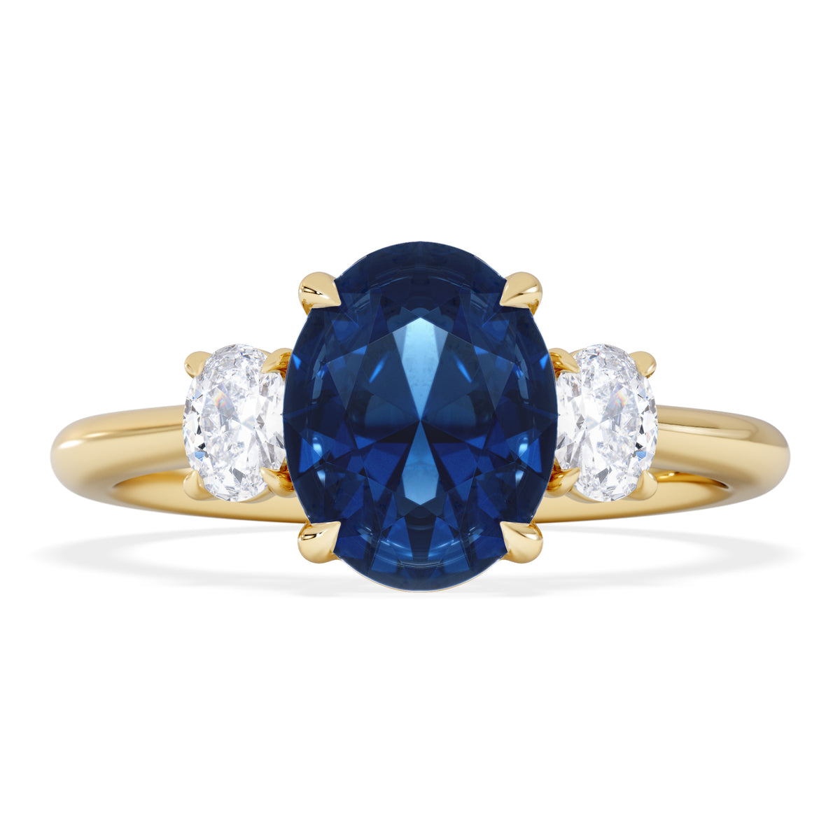 Solene 2.00ct Oval Cut Lab Sapphire and Lab Diamond 3 Stone Engament Ring in 18K Yellow Gold