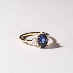 Solene 2.00ct Oval Cut Lab Sapphire and Lab Diamond 3 Stone Engagement Ring in 18K Yellow Gold