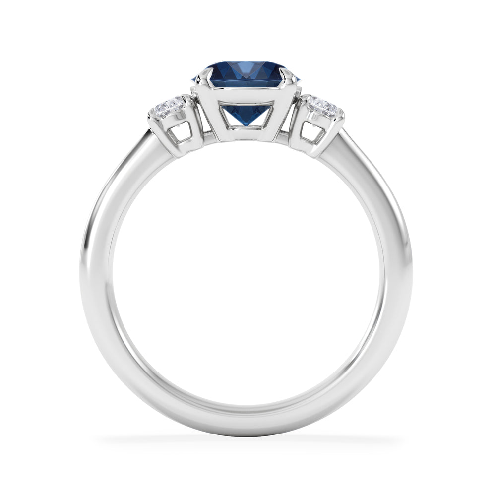 Solene 2.00ct Oval Cut Lab Sapphire and Lab Diamond  3 Stone Engament Ring in 18K White Gold