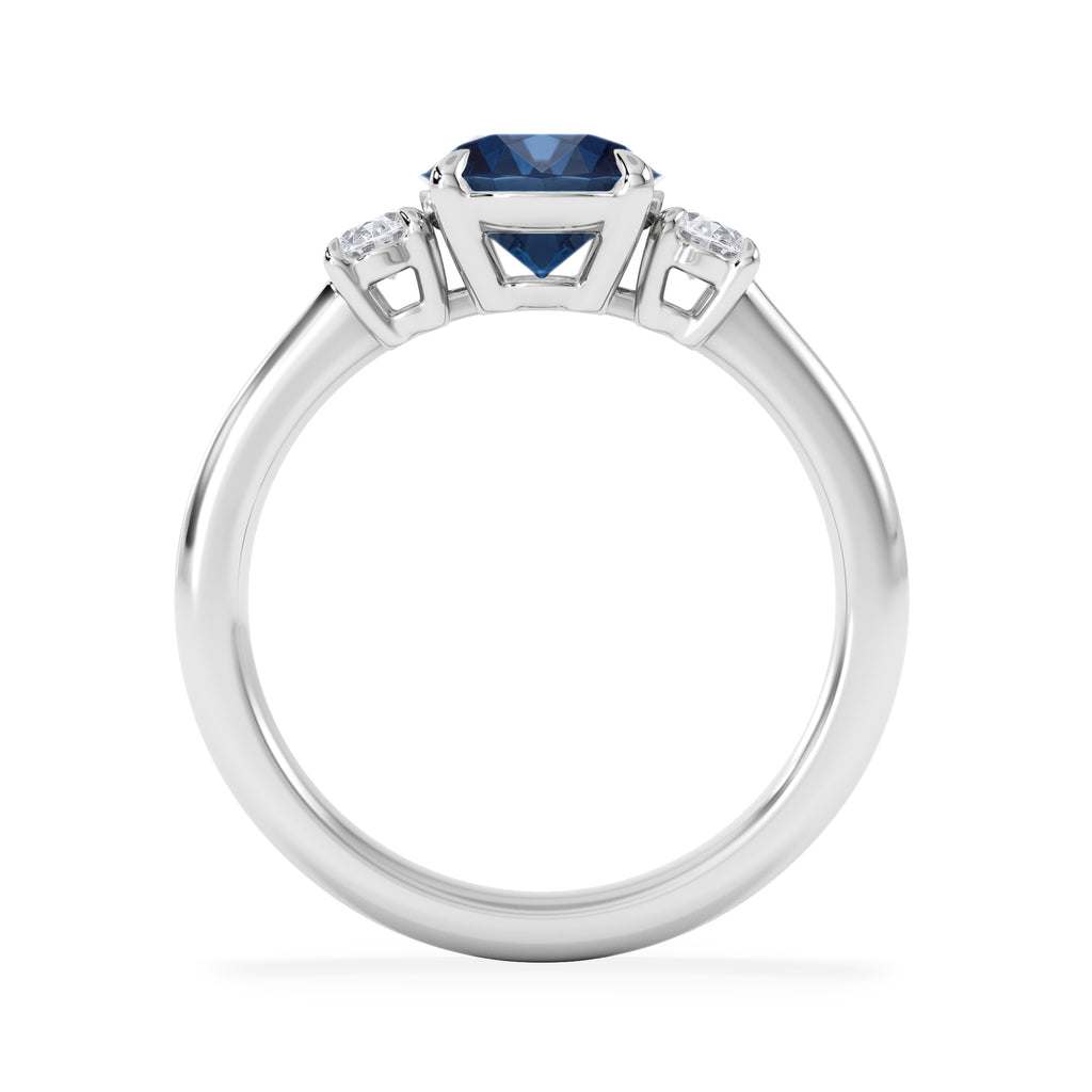 Solene 2.00ct Oval Cut Lab Sapphire and Lab Diamond 3 Stone Engagement Ring in 18K White Gold