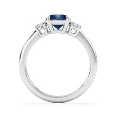 Solene 2.00ct Oval Cut Lab Sapphire and Lab Diamond 3 Stone Engagement Ring in 18K White Gold