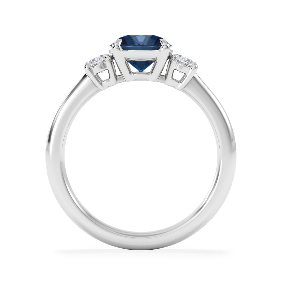Solene 2.00ct Oval Cut Lab Sapphire and Lab Diamond  3 Stone Engament Ring in 18K White Gold
