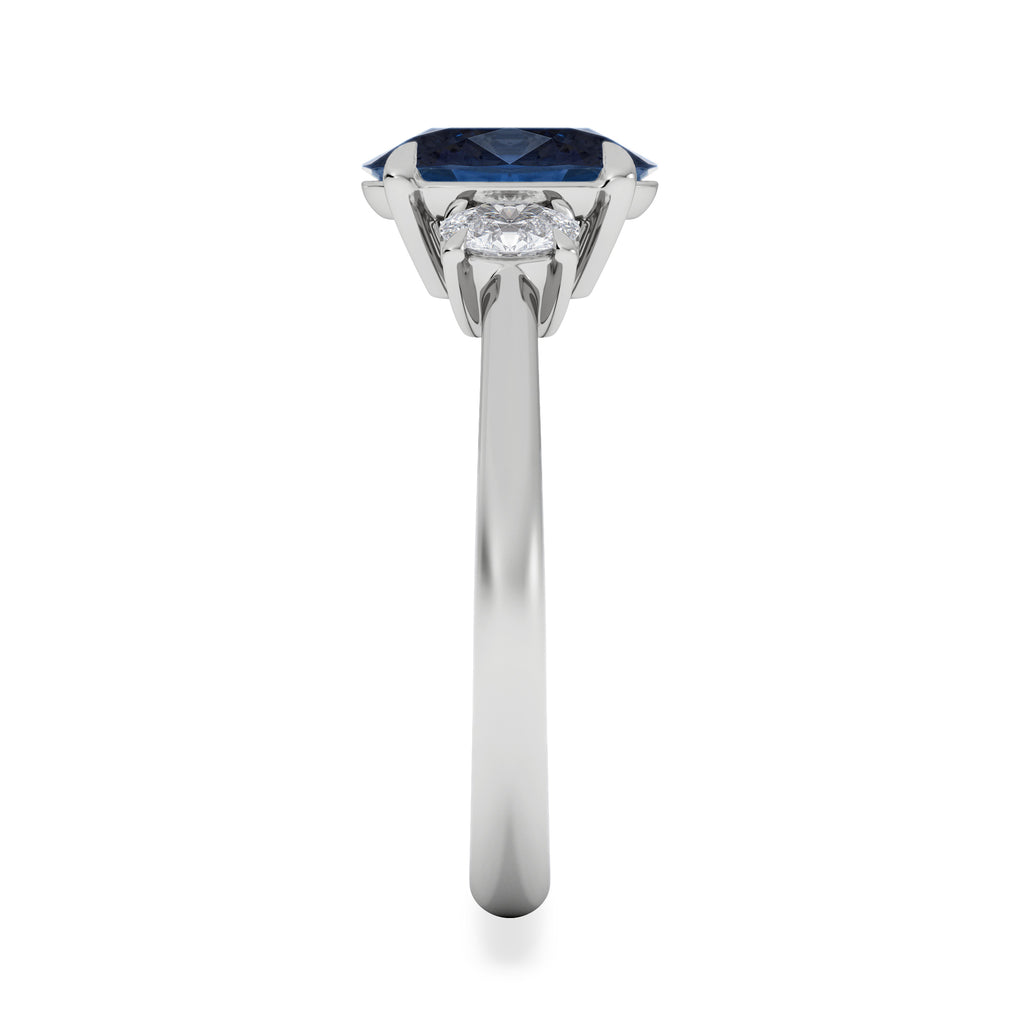 Solene 2.00ct Oval Cut Lab Sapphire and Lab Diamond 3 Stone Engagement Ring in 18K White Gold