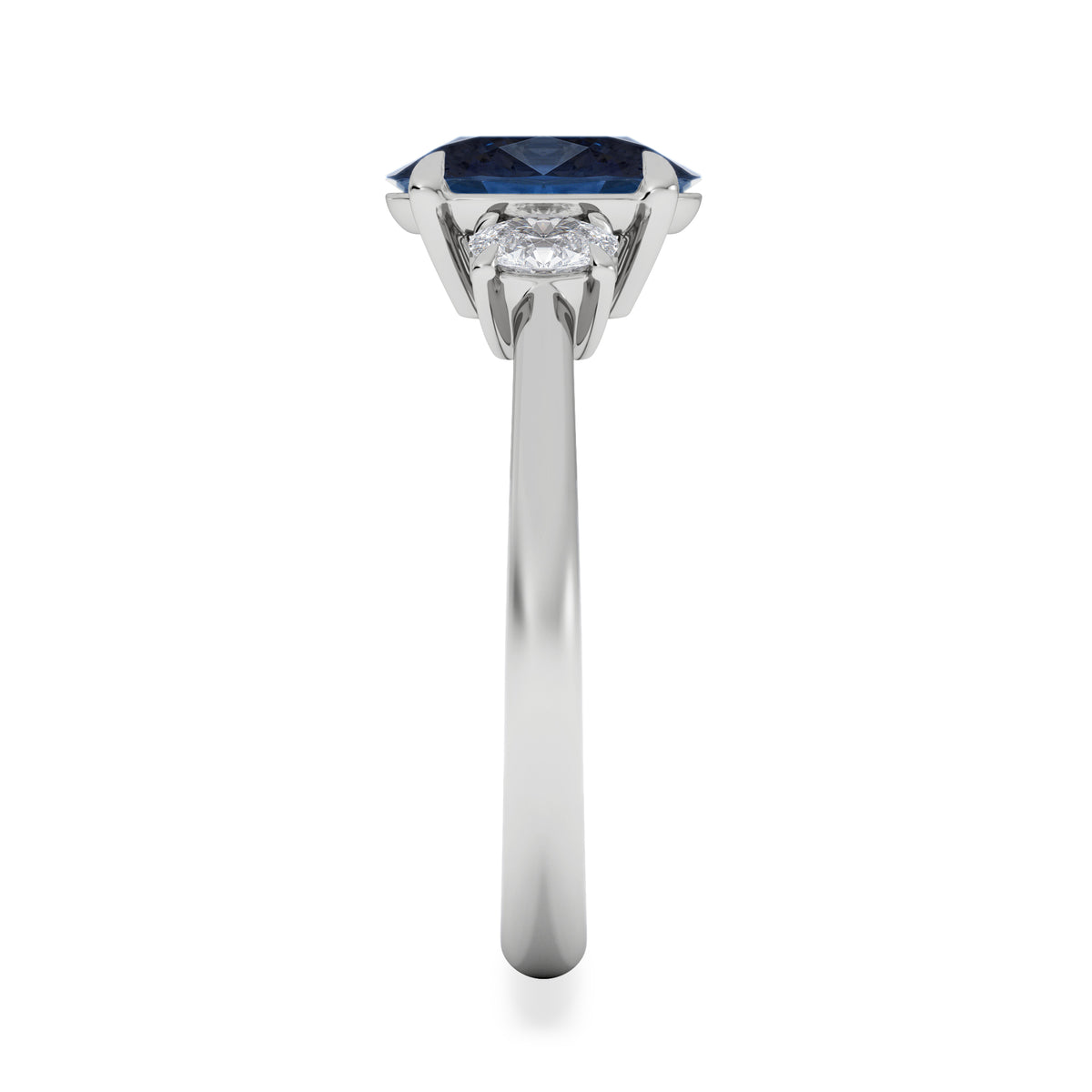 Solene 2.00ct Oval Cut Lab Sapphire and Lab Diamond  3 Stone Engament Ring in 18K White Gold
