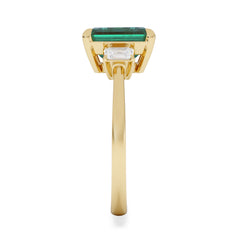 Solene 2.50ct Emerald Cut Lab Emerald and Lab Diamond 3 Stone Engagement Ring in 18K Yellow Gold