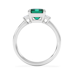 Solene 2.50ct Emerald Cut Lab Emerald and Lab Diamond 3 Stone Engagement Ring in 18K White Gold