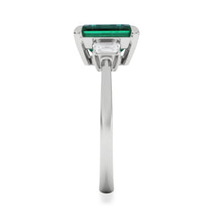 Solene 2.50ct Emerald Cut Lab Emerald and Lab Diamond 3 Stone Engagement Ring in 18K White Gold