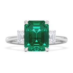 Solene 2.50ct Emerald Cut Lab Emerald and Lab Diamond 3 Stone Engagement Ring in 18K White Gold